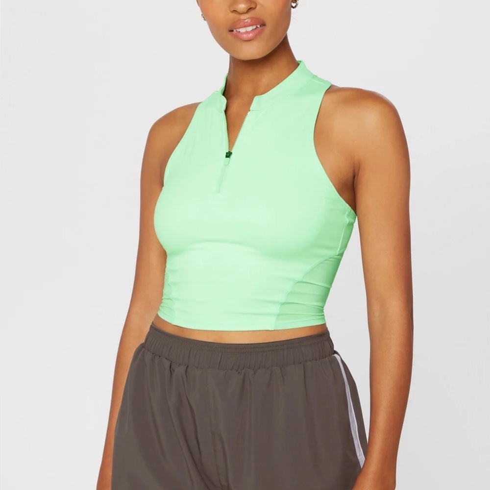 {New with Tags} Fabletics Light Green Half-Zip Cropped Tank